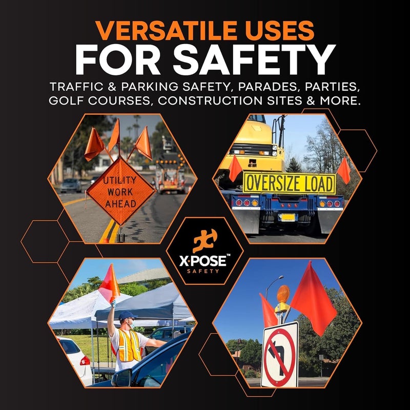 xpose safety Orange Safety Flags, 18” x 18” Square Warning Flags with 28” Wooden Staff, 12-Pack for Wide Loads, Truck Towing, Roof Work & Caution Use - Image 2